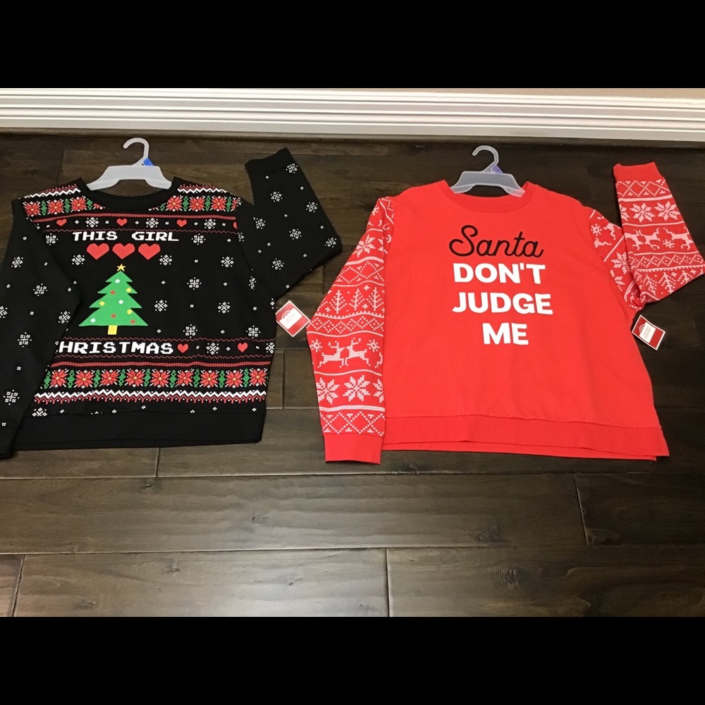 NWT! 2 Christmas holiday sweatshirts Junior Sz 3XL